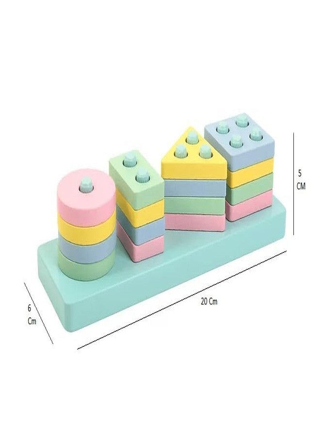 SCILLA Kids Wooden Angle Geometric Blocks Stacker Shape Puzzle Stacking Set (4 Columns - Multicolor) - Image 4